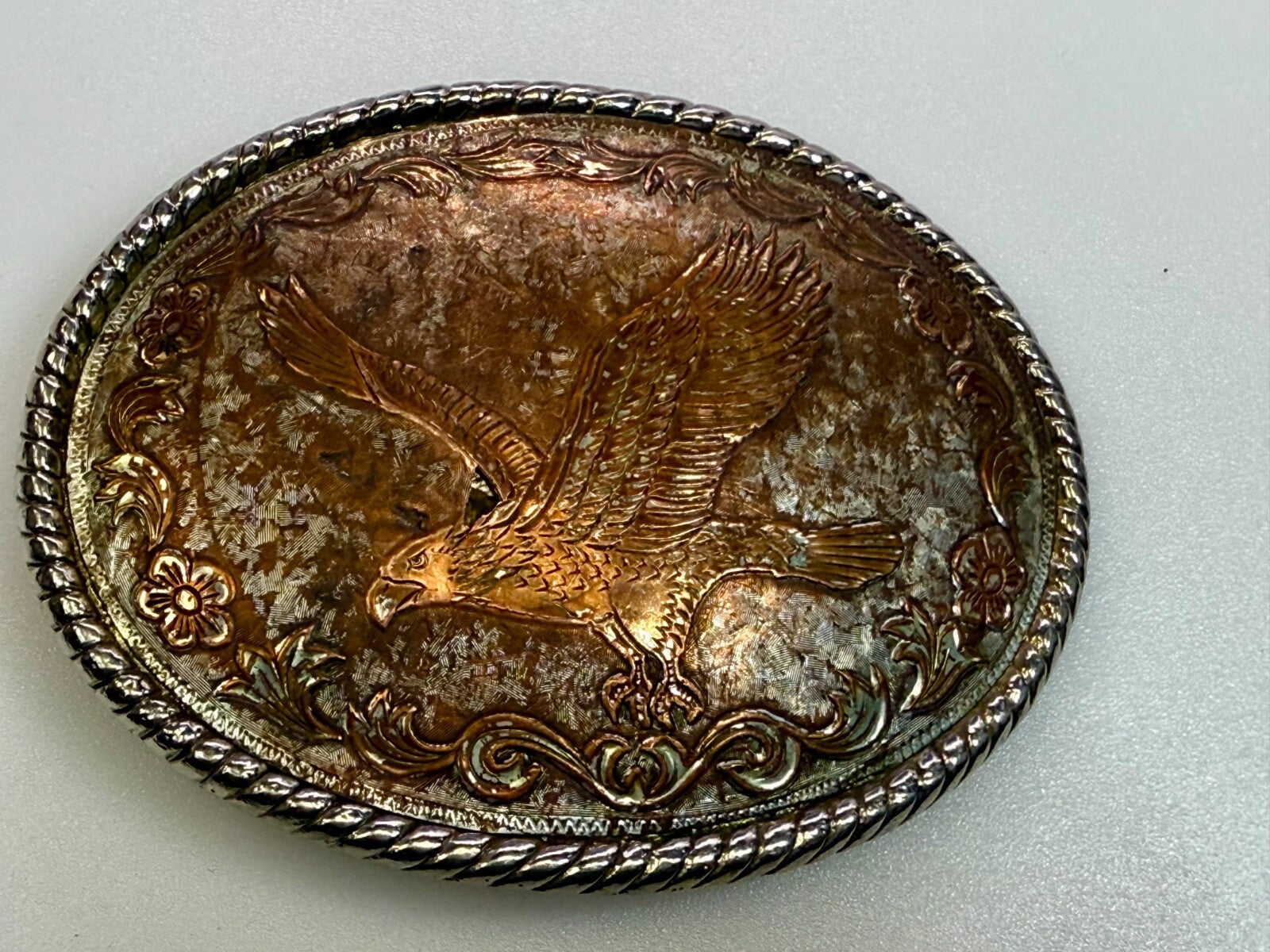 American Bald Flying Eagle Flower Swirl Ornate Brown Color Belt Buckle W USA