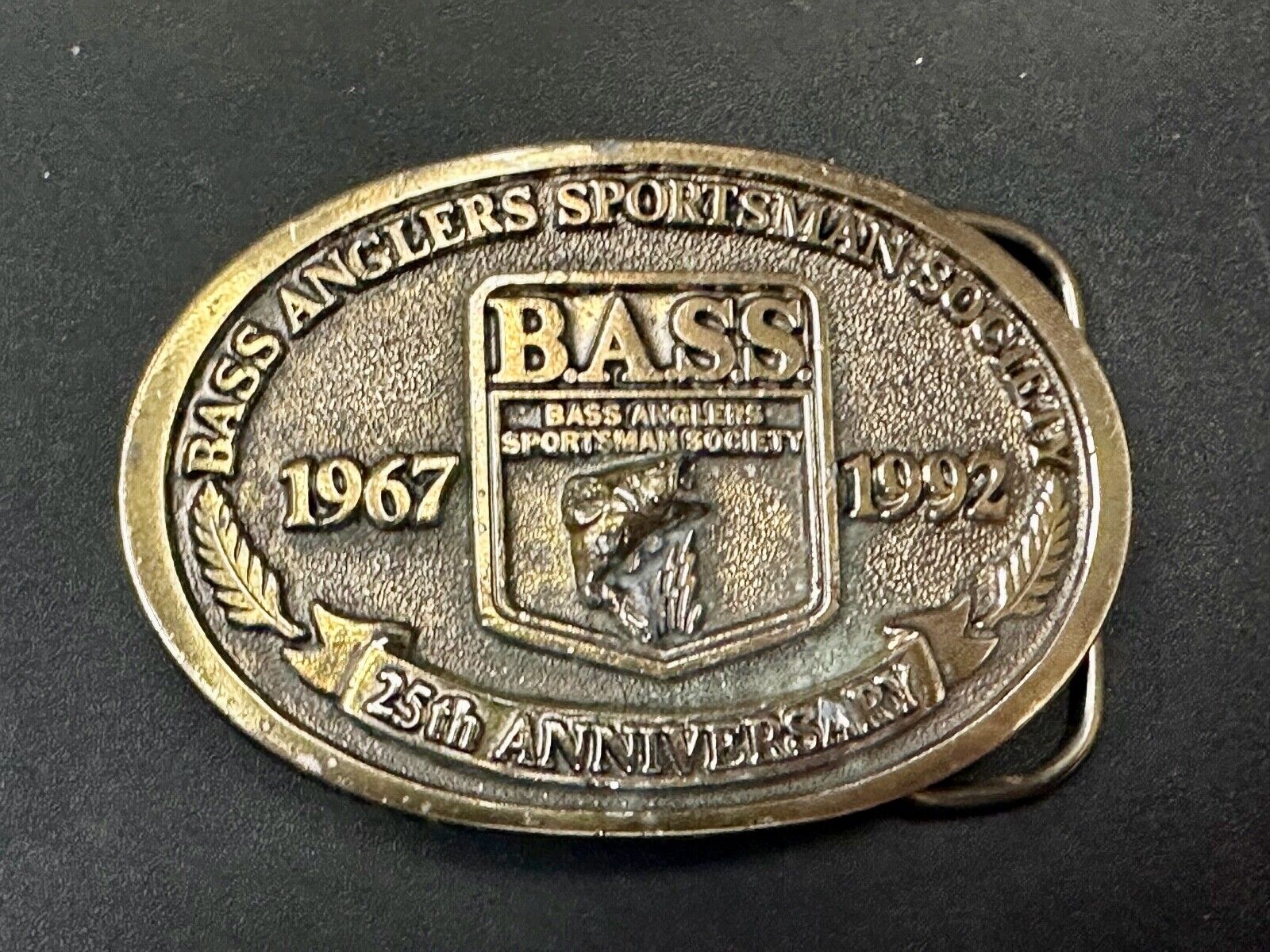 1992 BASS Bass Anglers Sportsman Society Fishing 25th Anniversary belt buckle