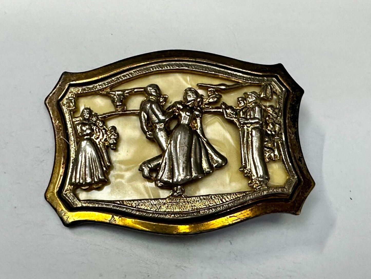 Antique Dancing Couple Formal Waltz Ballroom Gold Tone Western Belt Buckle