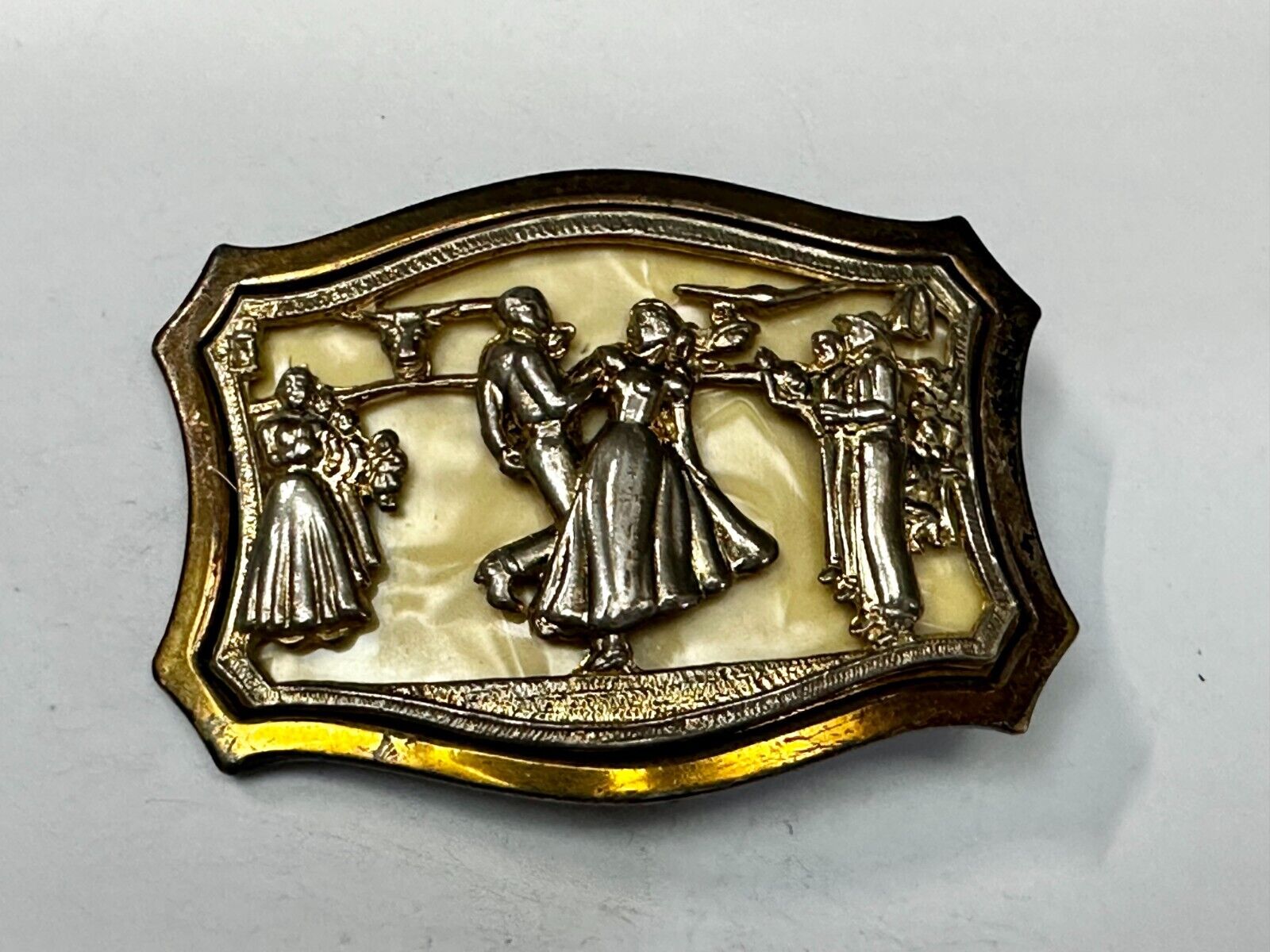 Antique Dancing Couple Formal Waltz Ballroom Gold Tone Western Belt Buckle