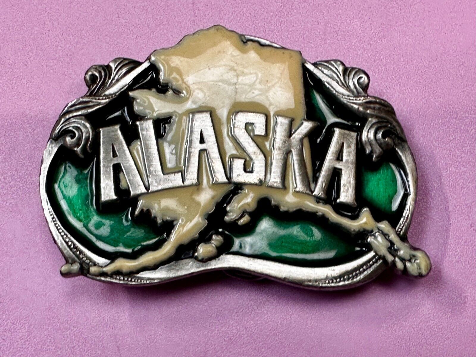 Alaska The Great Land Last Frontier State Map Vintage 1984 Siskiyou Belt Buckle