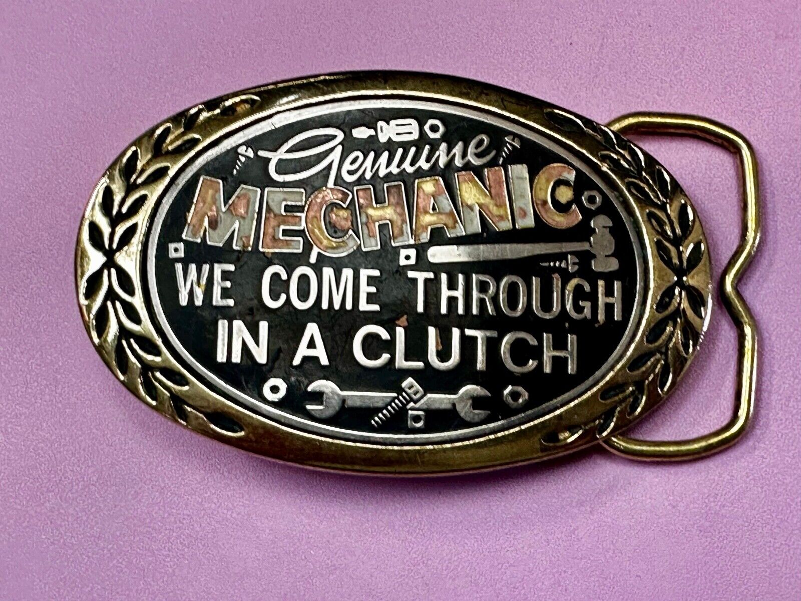 A Genuine Mechanic We come through in a clutch -Aminco 1980 Brass Belt Buckle