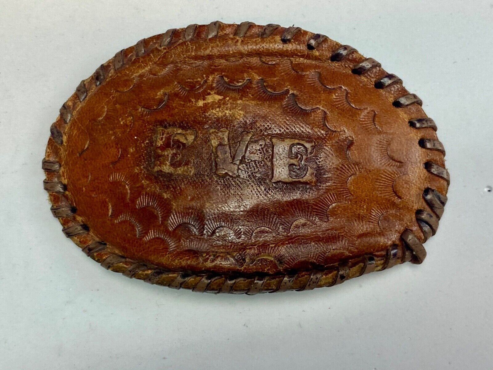 Vintage Leather stitched artisan? Name EVE personalized western belt buckle 