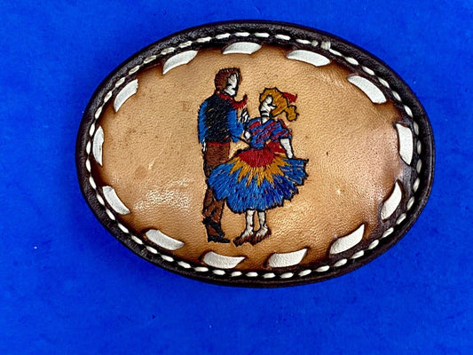 Vintage Cardat leather belt buckle with Country and Western Couple Dancing 