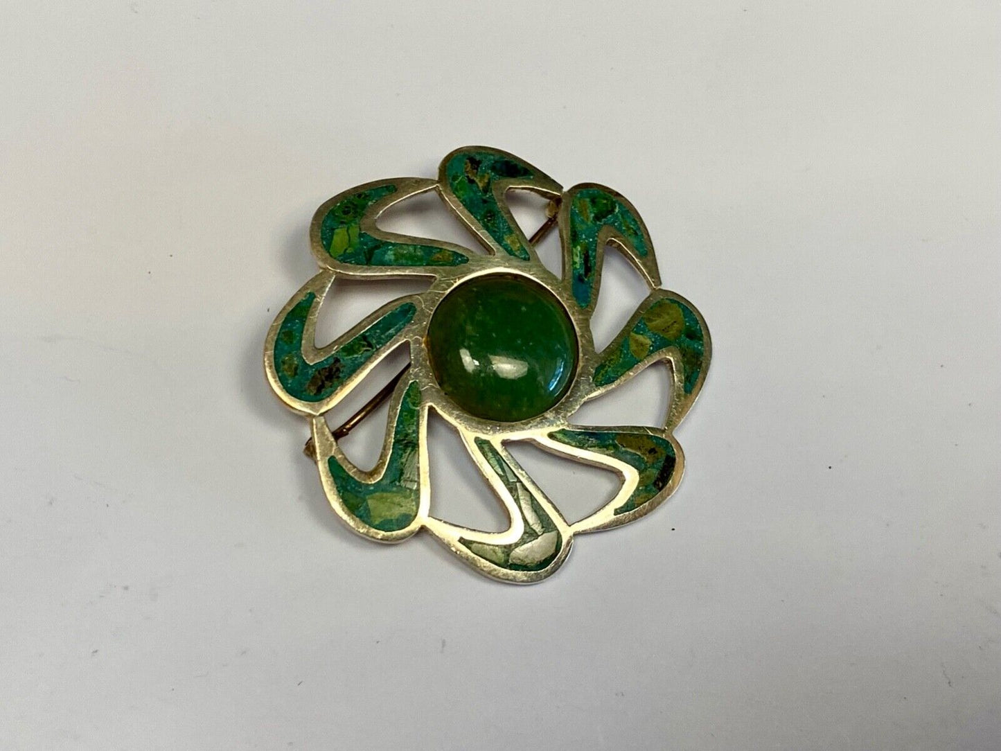 Unique Stone Chip Inlaid 925 Taxco Tr-43 Sterling Mexico Brooch