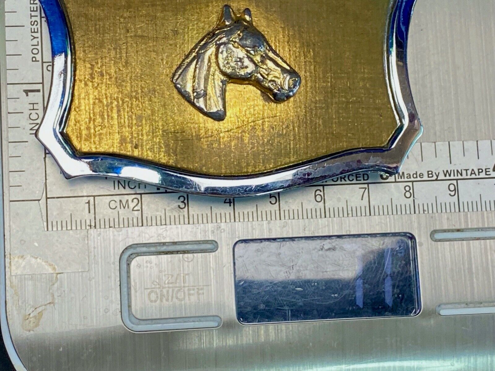 Vintage Horse Head Centered On Western Gold Tone Belt Buckle - Unique Background