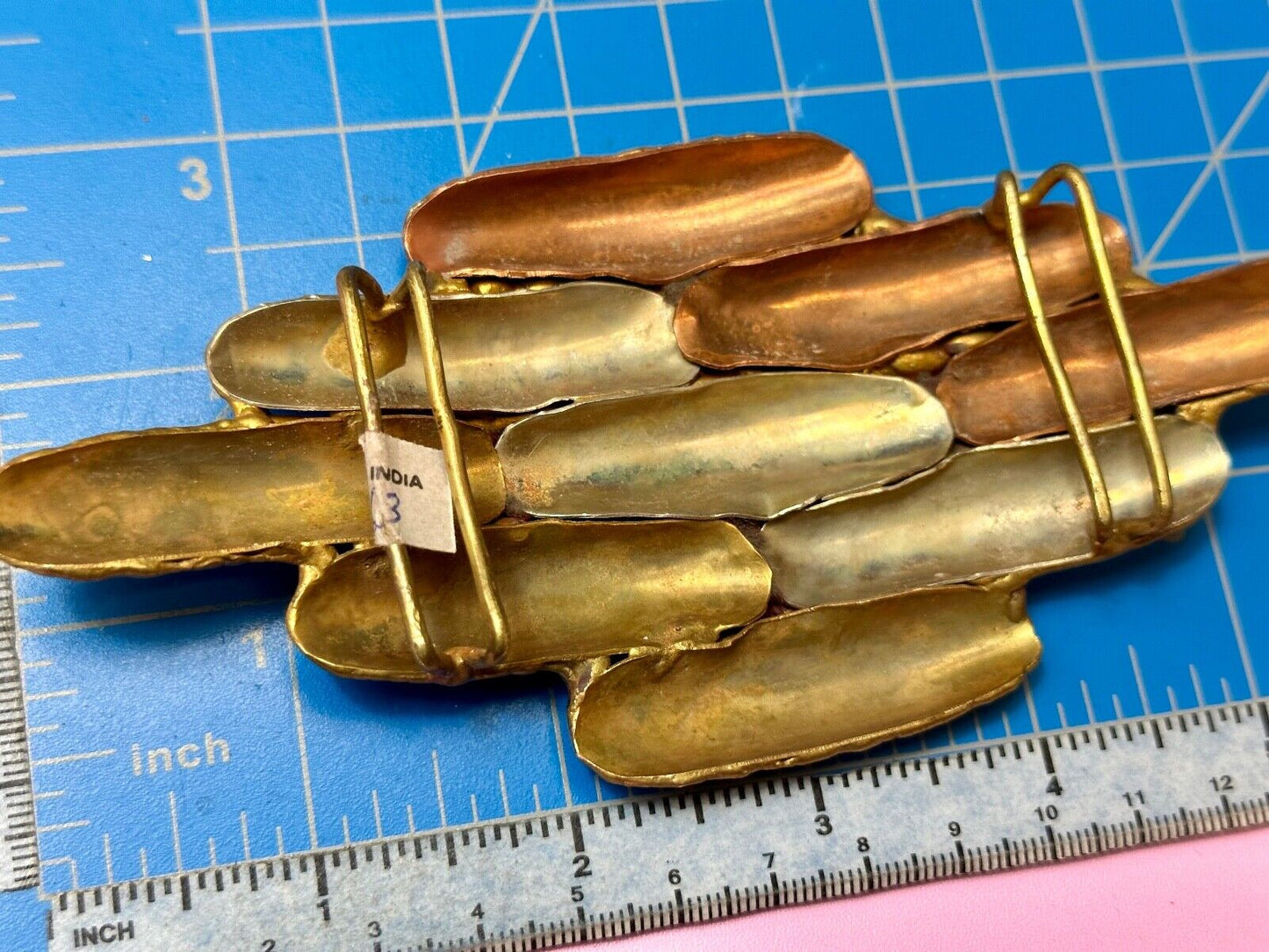 Vintage LARGE mixed metal chunky belt buckle slide / Made in India
