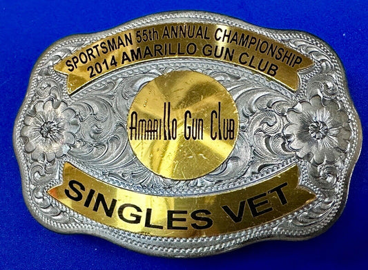 Amarillo Texas Gun Club Singles Vet Trophy Belt Buckle by Tilden