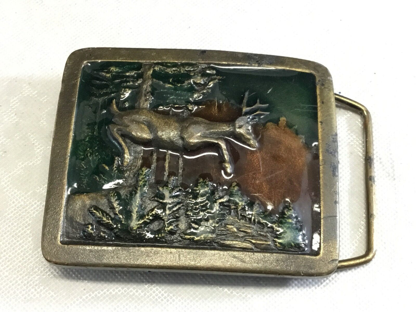 Vintage 1977 painted deer belt buckle   - Indiana metal craft
