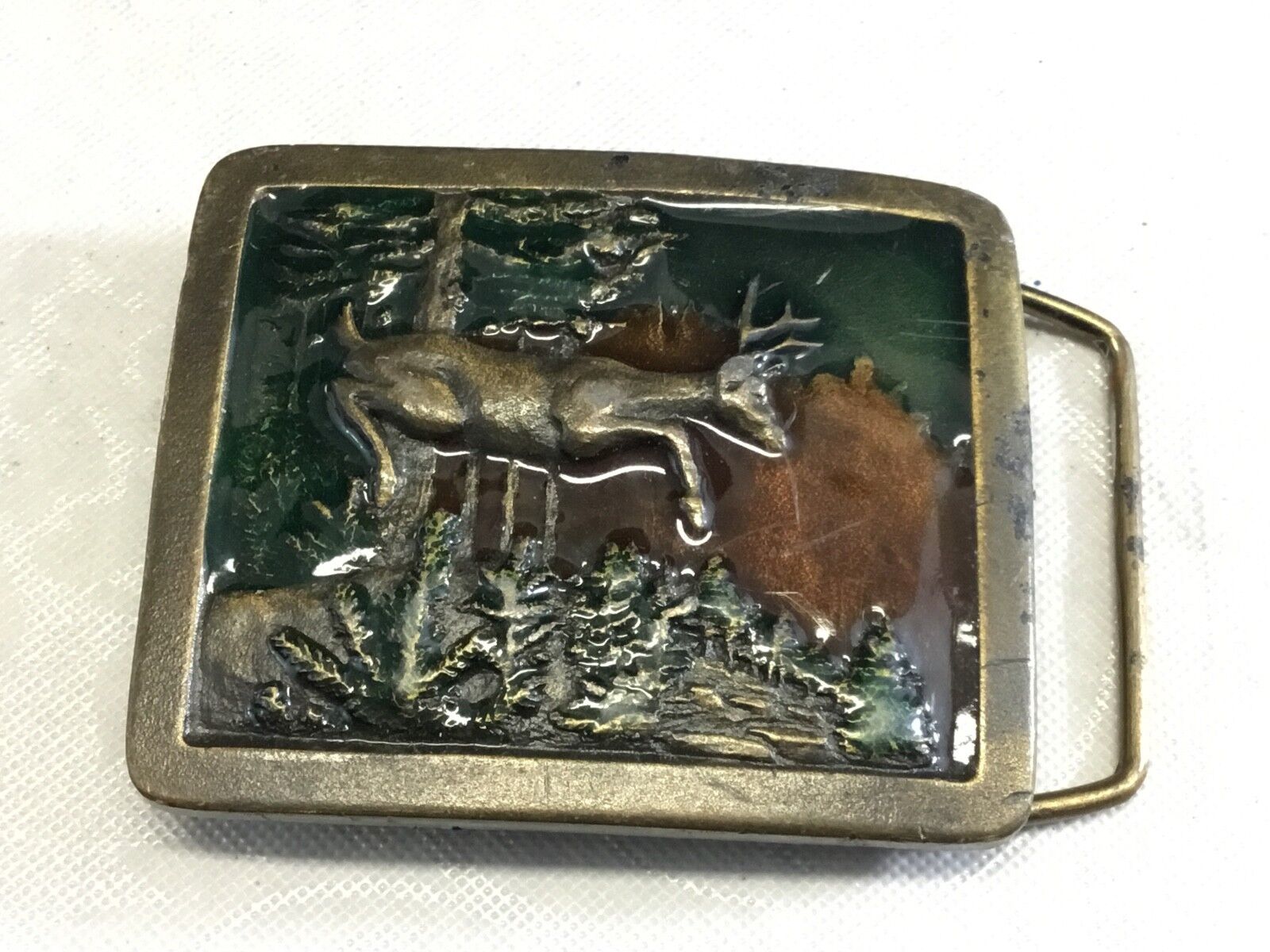 Vintage 1977 painted deer belt buckle   - Indiana metal craft