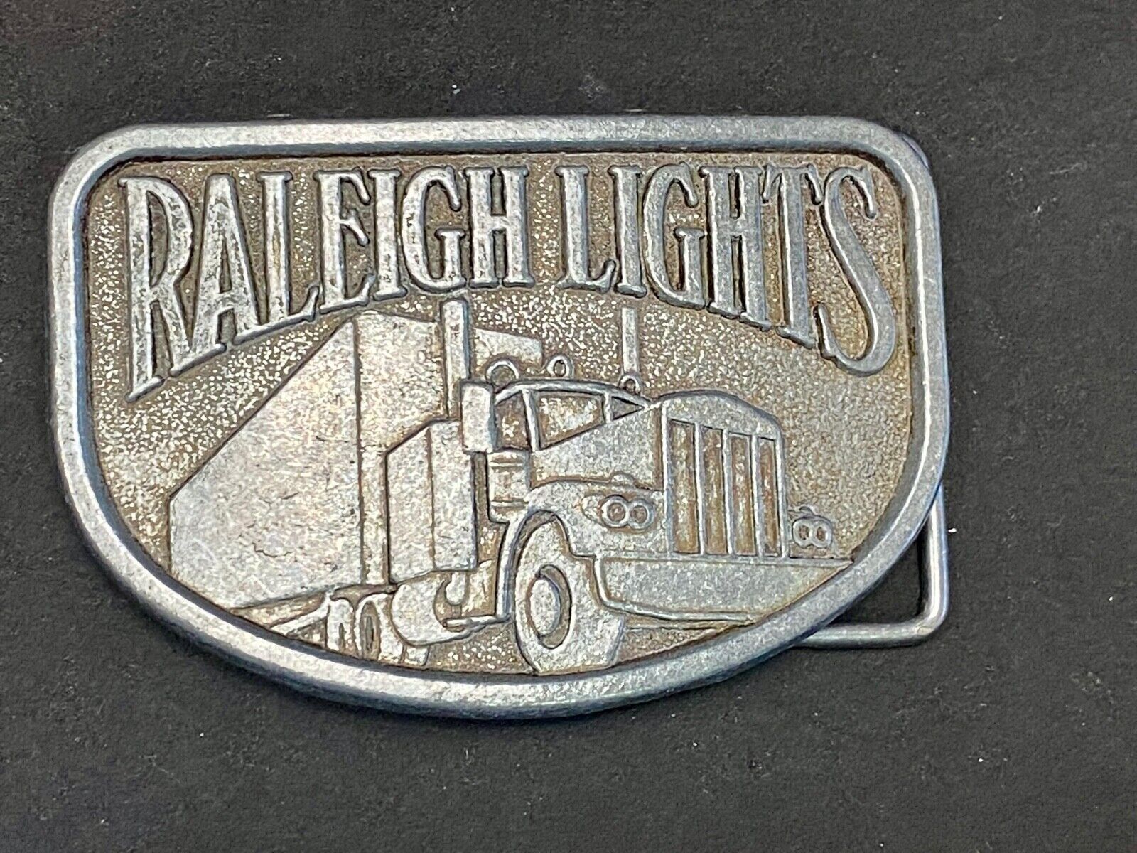 1970S Vintage Raleigh Lights Cigarettes Tobacco Semi Truck Trucker Belt Buckle