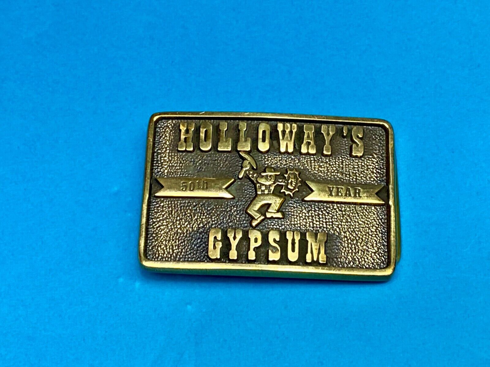 Vintage Holloways Gypsum Company Texas Solid Brass Bts Advertising  Belt Buckle