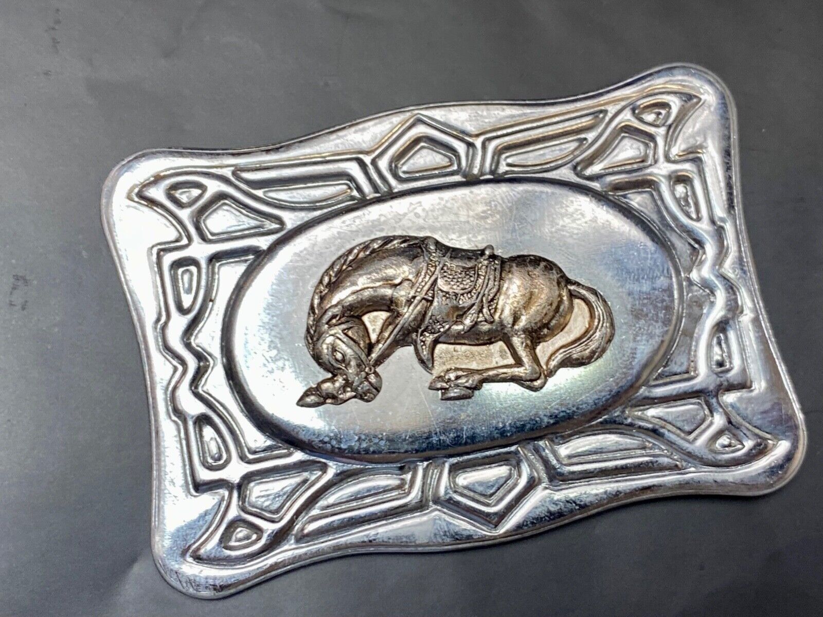 Vintage HORSE in saddle western rodeo cowboys belt buckle