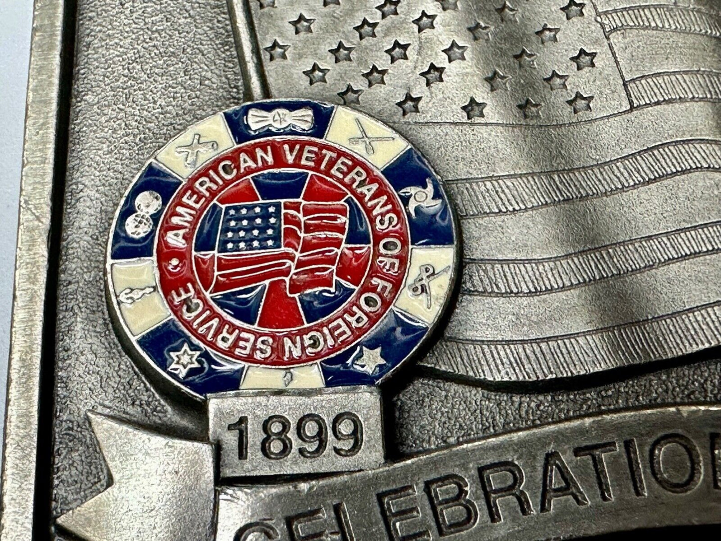Veterans of foreign wars Celebration of Service Vintage Belt Buckle  1899 - 2005
