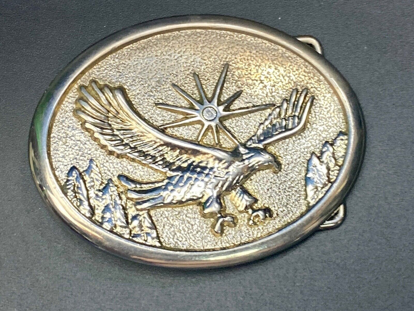 American Eagle Flying wings wide with star sun burst! USA belt buckle 