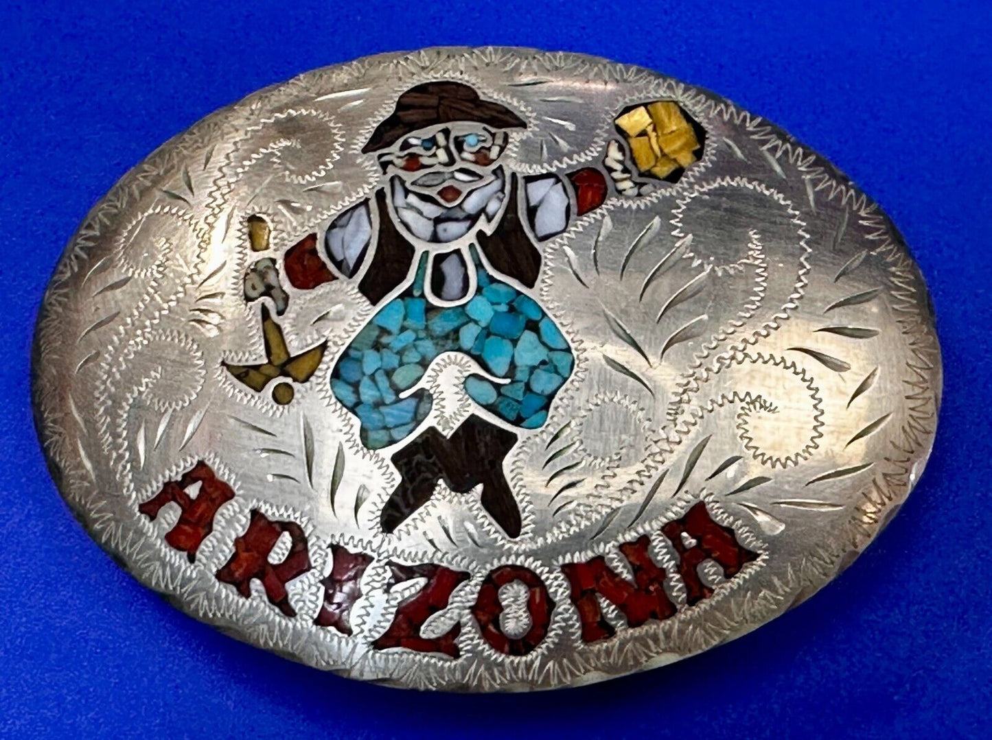 Arizona Gold Prospector Turquoise Inlay Stone Native Indian Art Vibe Belt Buckle