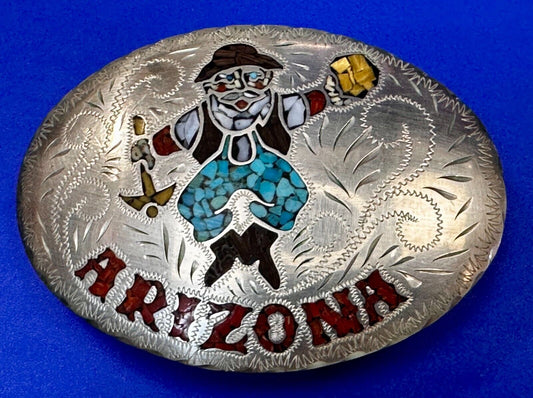 Arizona Gold Prospector Turquoise Inlay Stone Native Indian Art Vibe Belt Buckle
