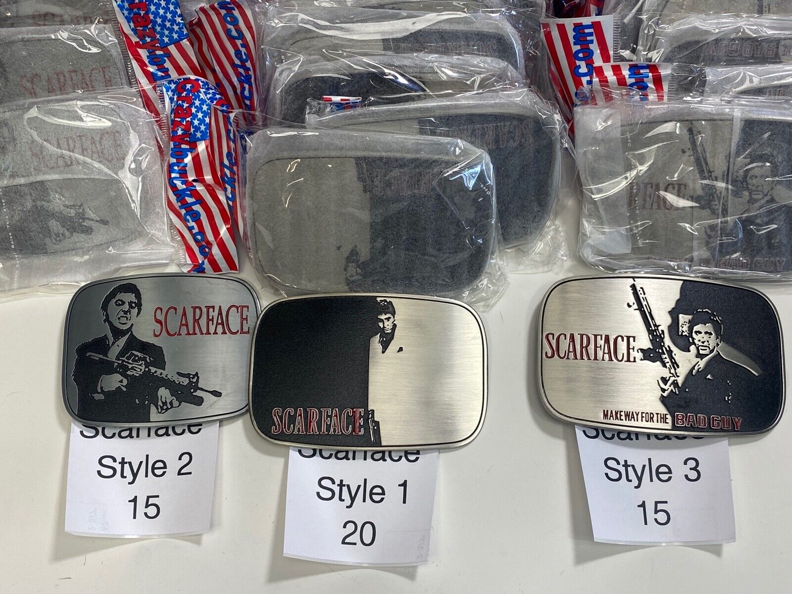 50 Pack Scarface Movie Tony Montana belt buckle - Resale Gifts Lot of 3 types