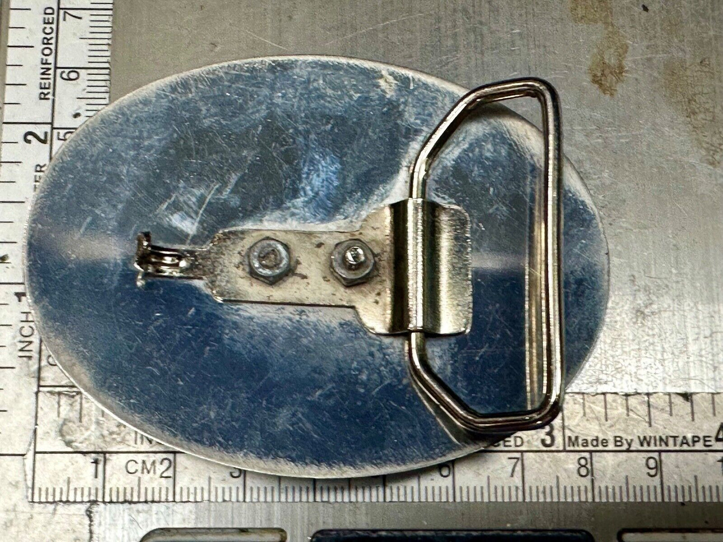 Vintage horse head bust in turquoise chip horseshoe on western belt buckle