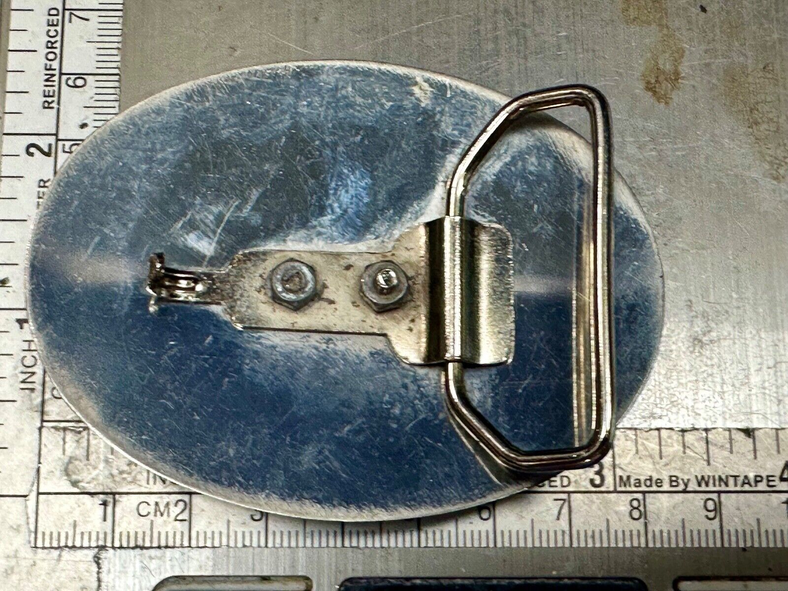 Vintage horse head bust in turquoise chip horseshoe on western belt buckle