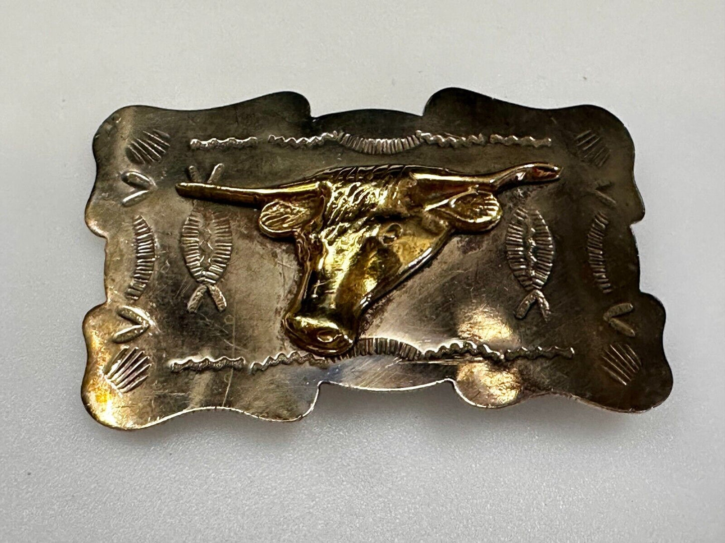 Unique Texas Longhorn Steer Bull Vintage Two Tone Rodeo Cowboy Belt Buckle