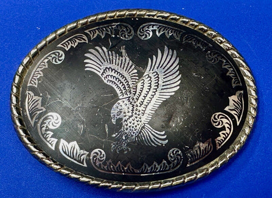 American Eagle black & silver tone Mixed metal vintage belt buckle marked W