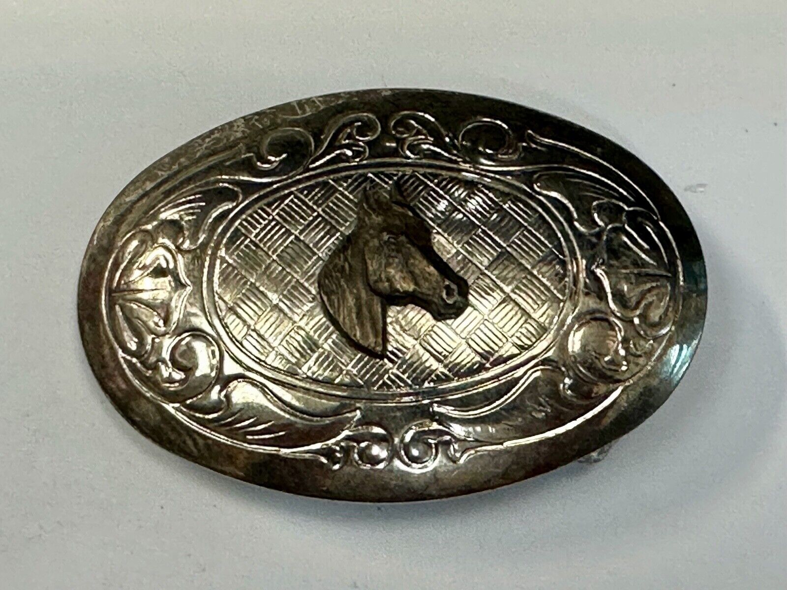 Vintage horse head two tone oval USA made belt buckle