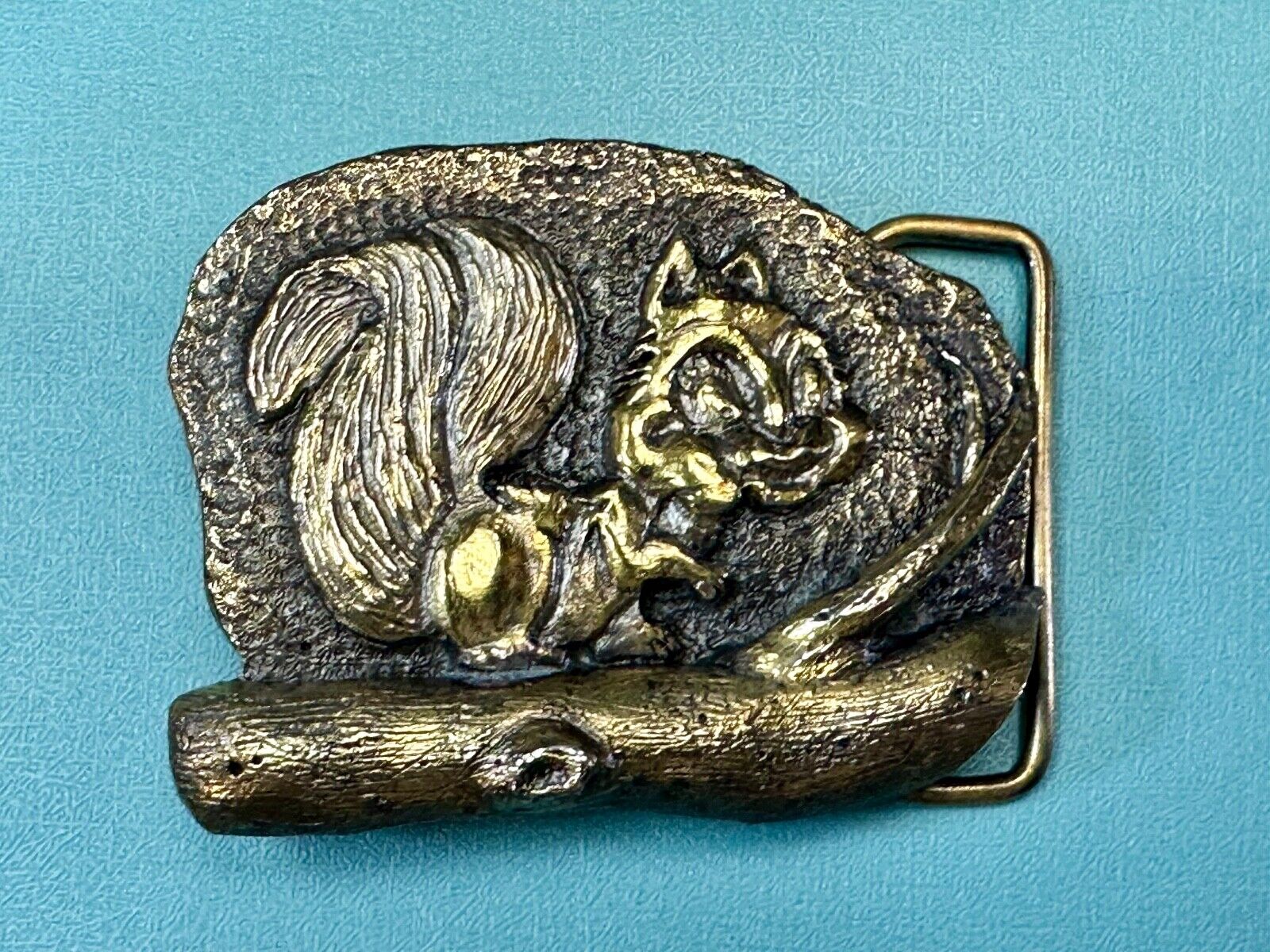 Adorable Chipmunk on tree branch vintage belt buckle by M&M Chicago