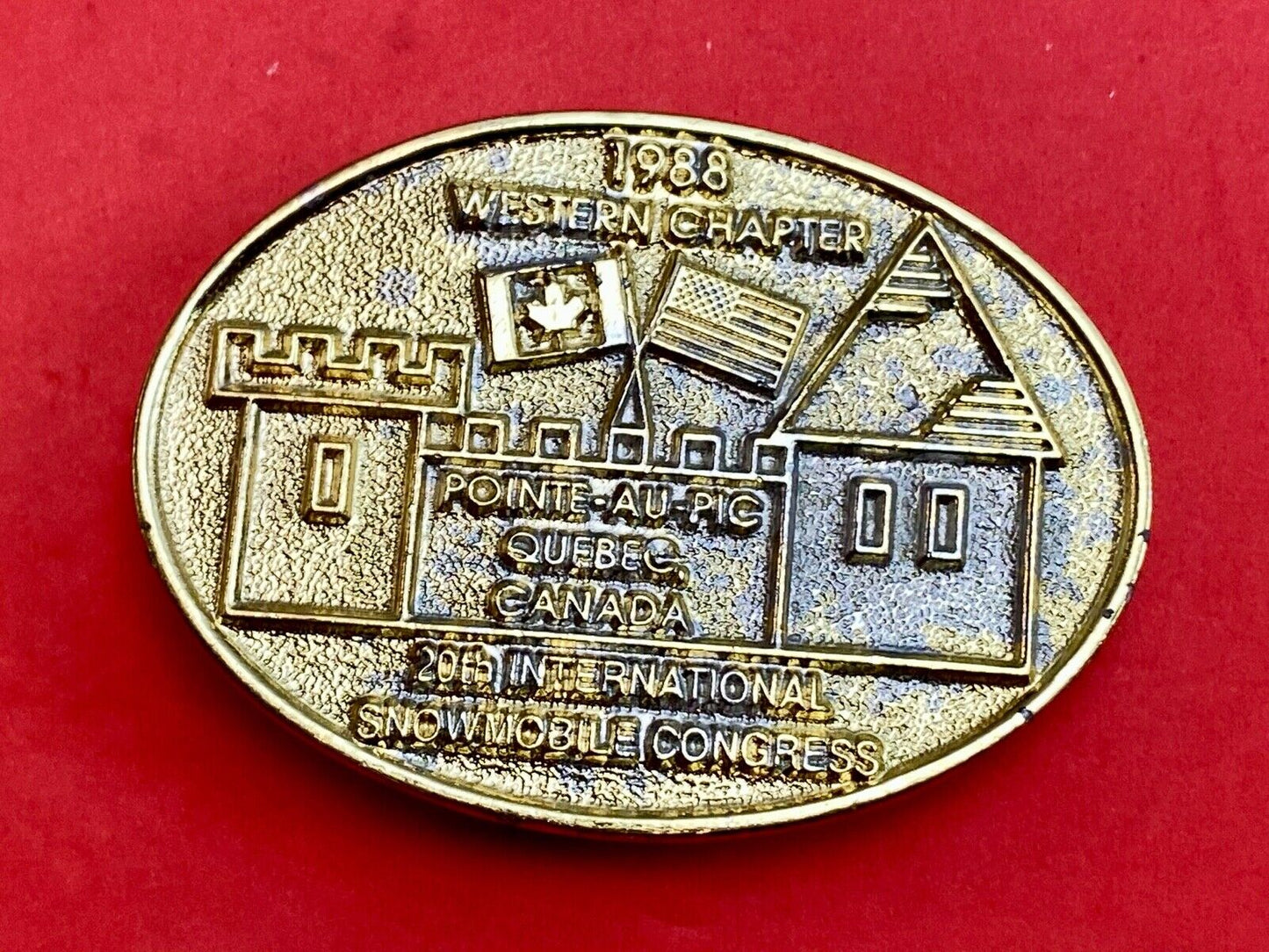 Vintage 1988 Western Chapter Pointe-au-Pic  Quebec Canada belt buckle RARE.  #92