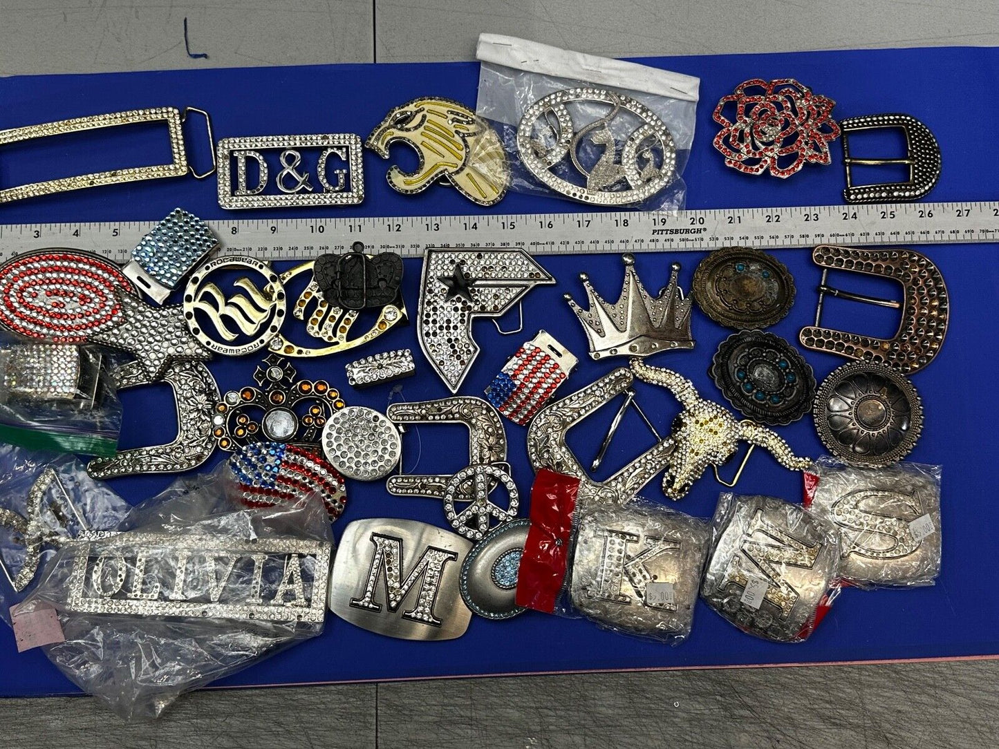 34 Bulk Lot Junk Drawer Grab Bag  to REPAIR Belt Buckle - Missing Rhinestone's
