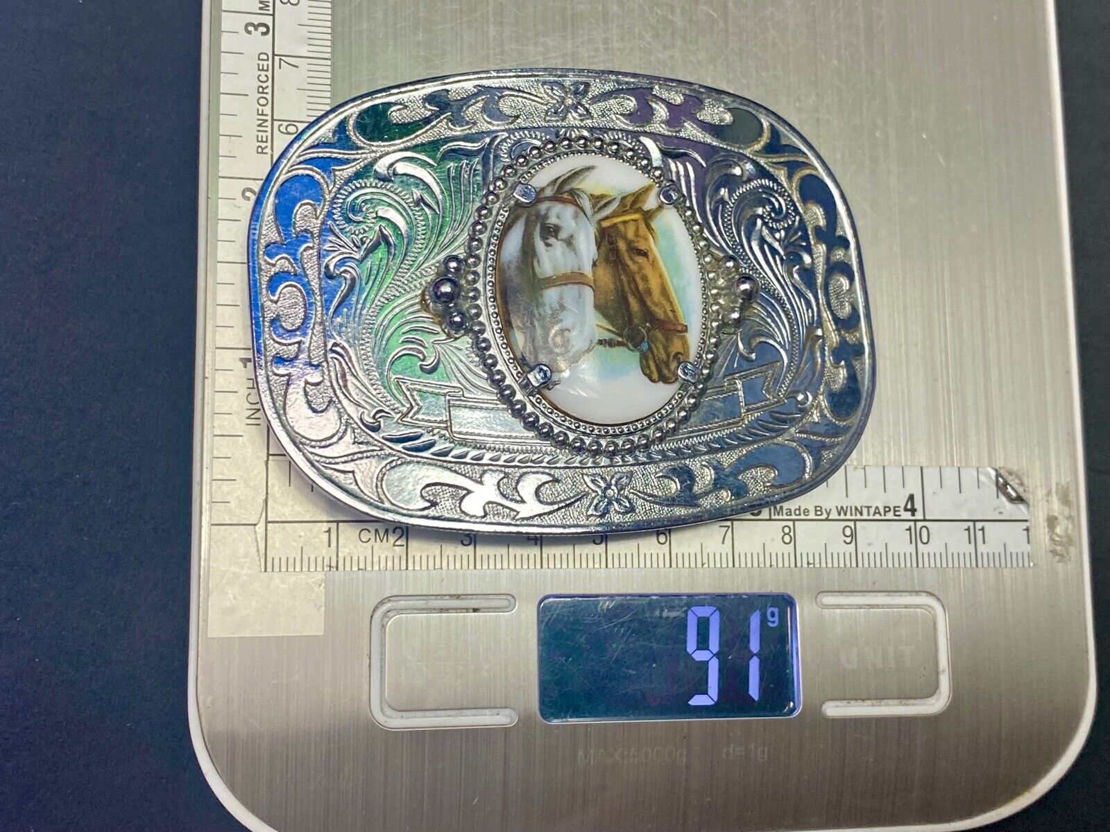 Beautiful Two Horse Bust Head's Photo Picture Western Centerpiece Belt Buckle 