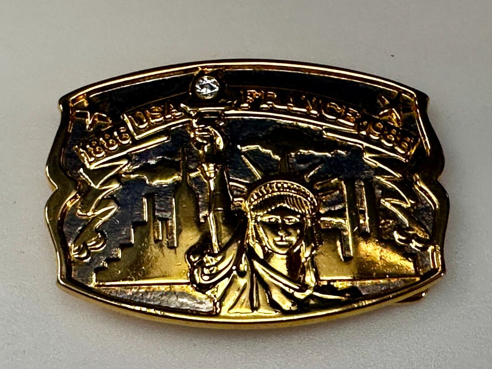 USA France Lady Liberty Statue Commemorative two tone Hammond Mint Belt Buckle