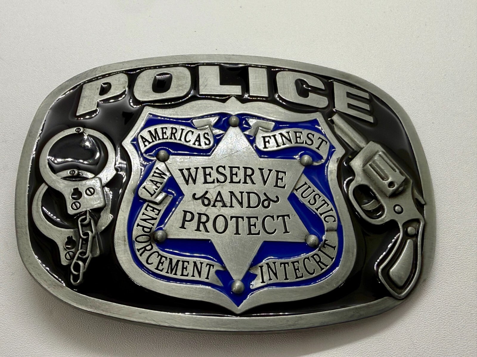 AMERICAS FINEST POLICE We Serve Protect Law Enforcement Commemorate Belt Buckle