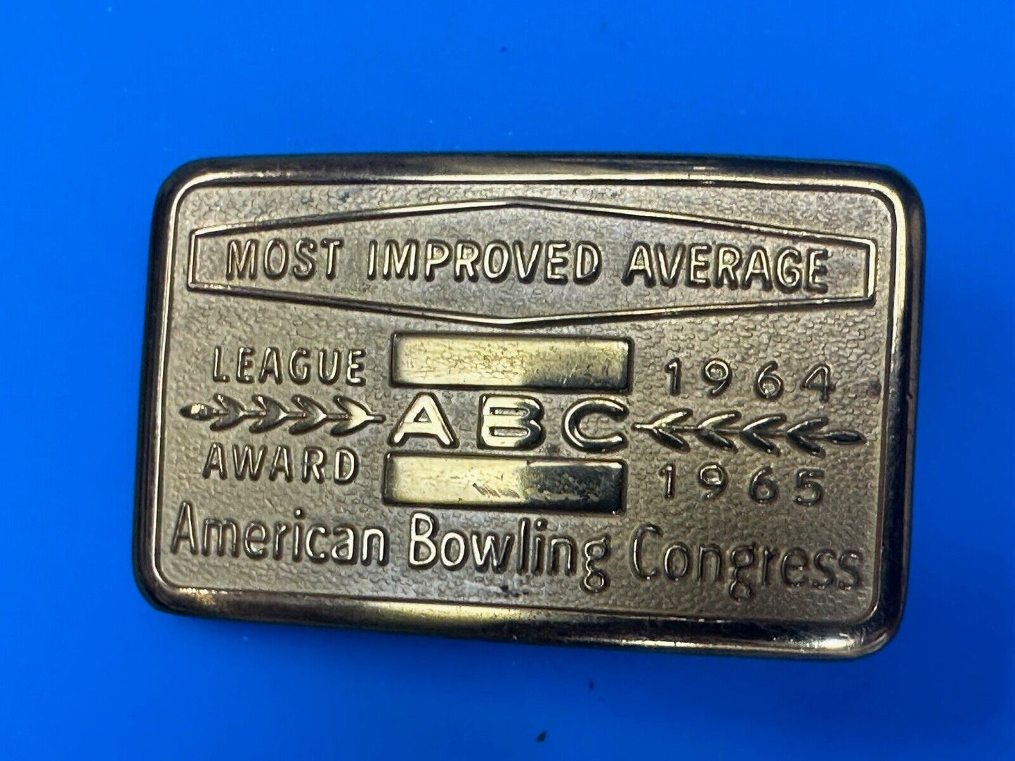 ABC Bowling League Award Trophy 1964 - 65 Belt Buckle RARE Most Improved Average