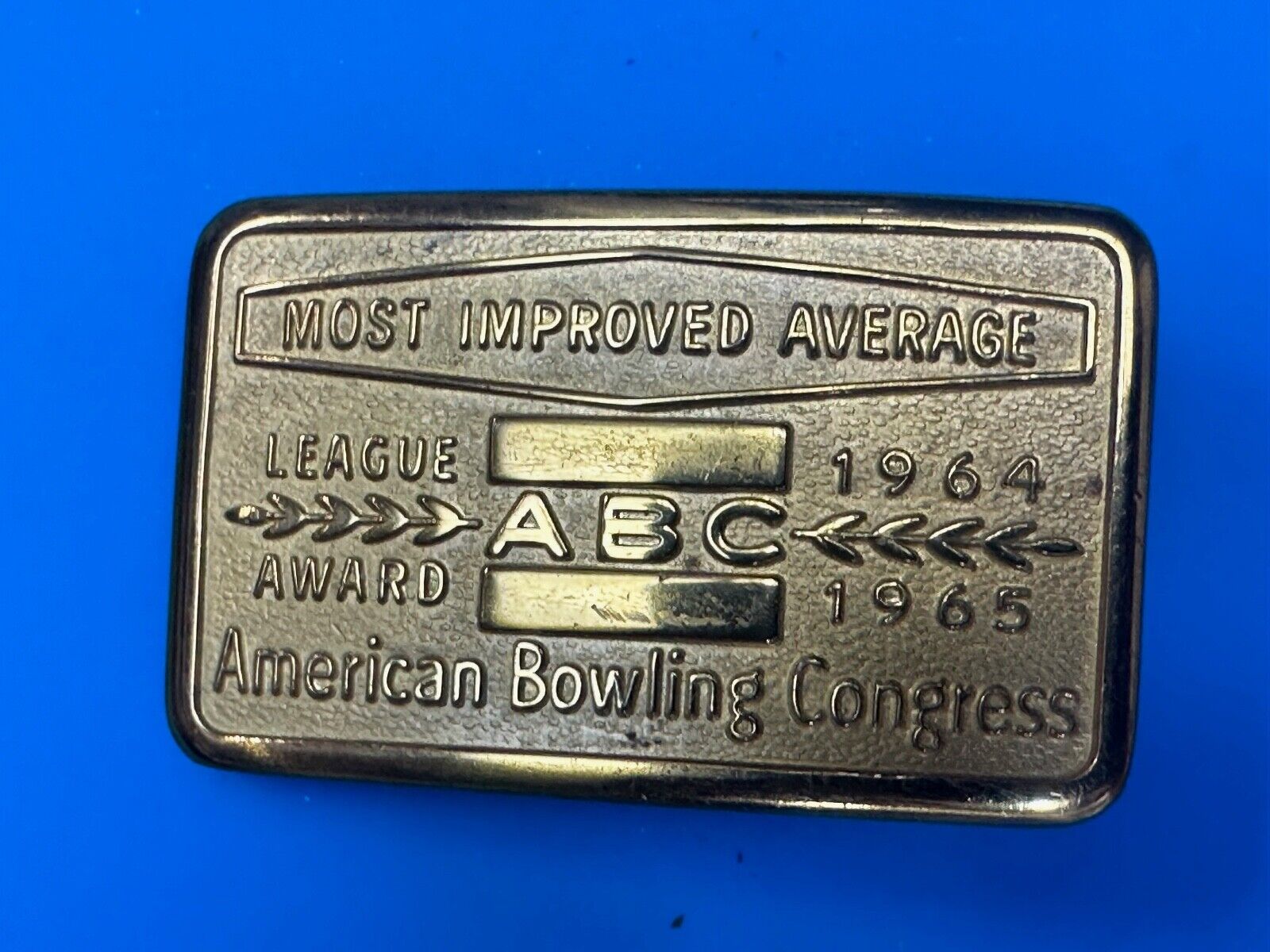 ABC Bowling League Award Trophy 1964 - 65 Belt Buckle RARE Most Improved Average