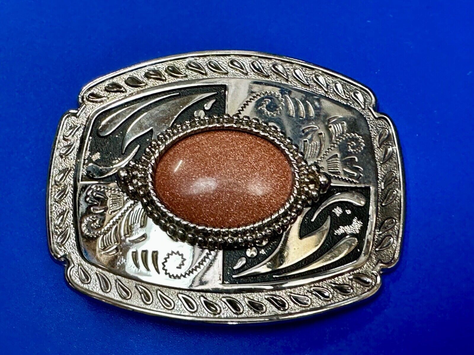Vintage Goldstone Cabochon Cab Stone Centerpiece on Western Belt Buckle