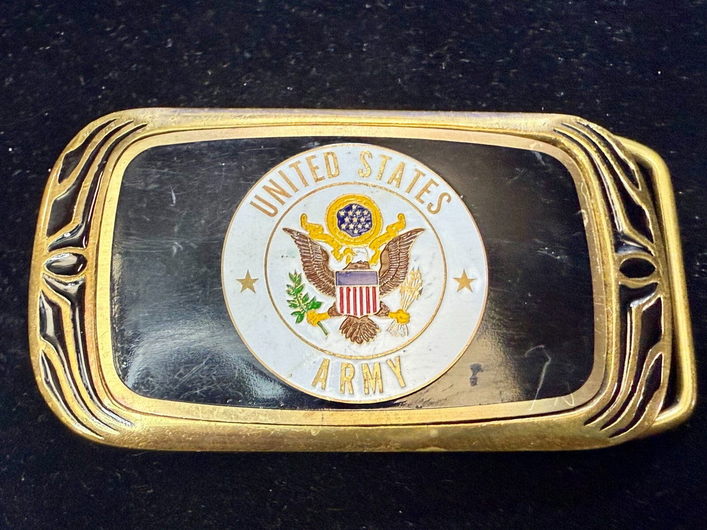 United States Army Military Eagle Seal Vintage 1988 NAP Solid Brass Belt Buckle