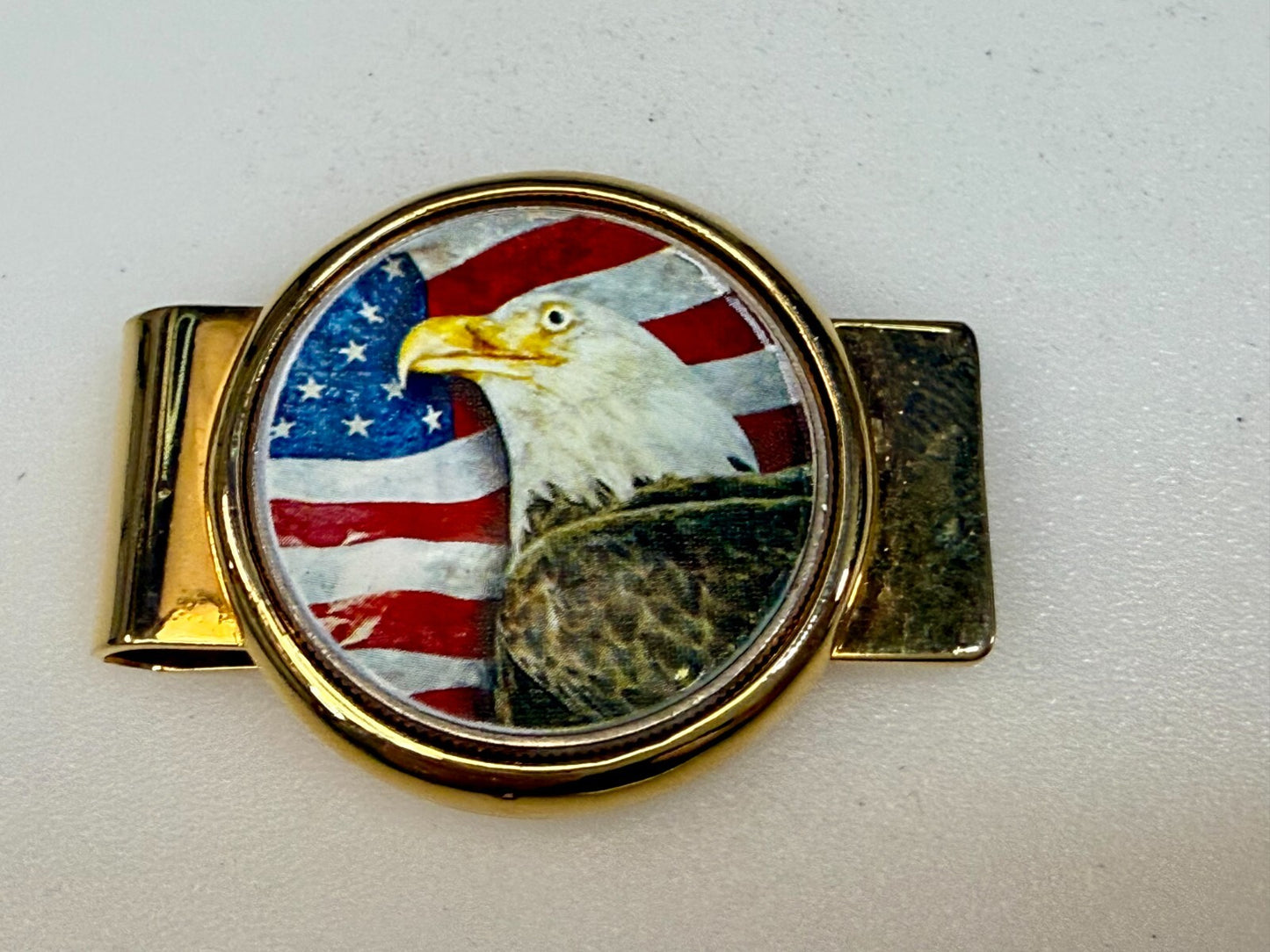 United States American Flag Patriotic Bald Eagle Gold Tone Vintage Money Clip