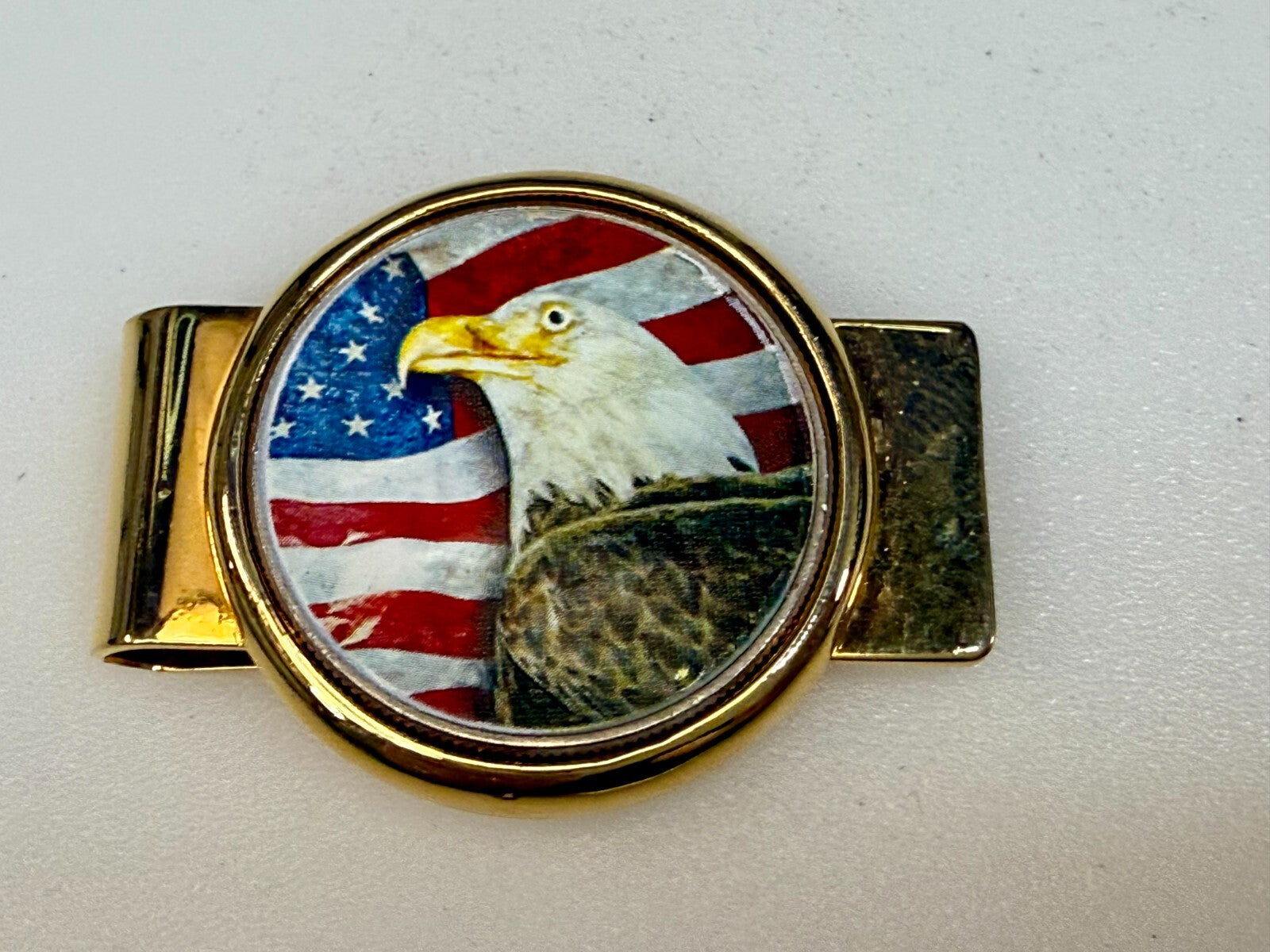 United States American Flag Patriotic Bald Eagle Gold Tone Vintage Money Clip