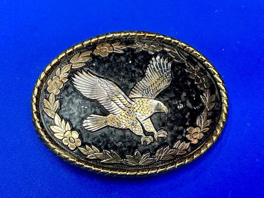 American Eagle black & gold color Mixed metal vintage belt buckle marked W
