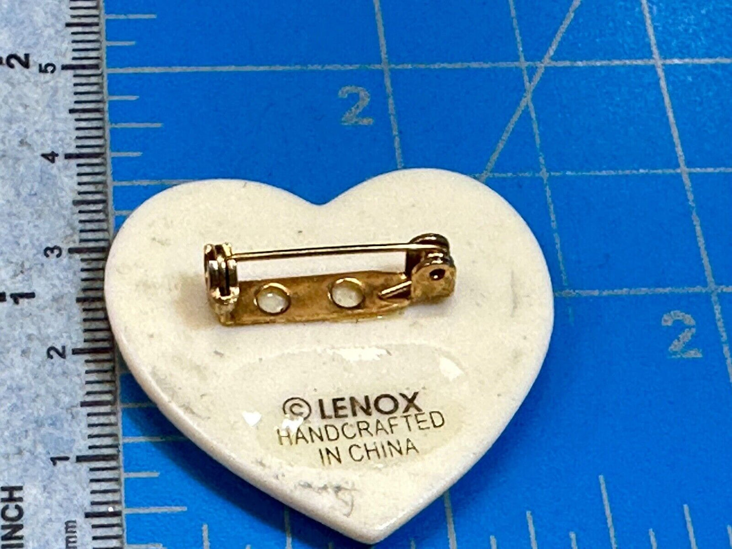 Vintage Lenox Heart Shaped Brooch with Peace Dove & Olive Branch, Gold Trim
