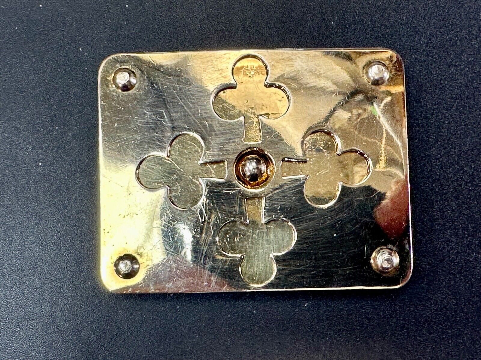 Unique Iron Cross Emblem on gold tone dress vintage belt buckle