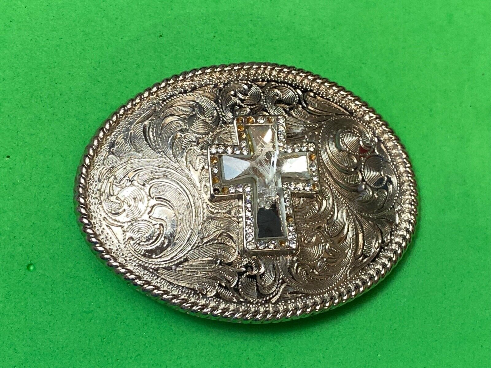 beautiful western cross, engraved flower swirl cowboy cowgirl faith belt buckle
