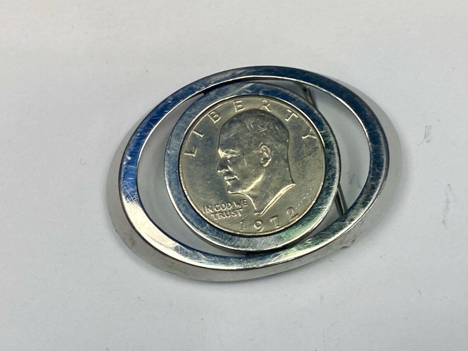 1972 Ike Eisenhower Silver Coin As Centerpiece In See Through Belt Buckle