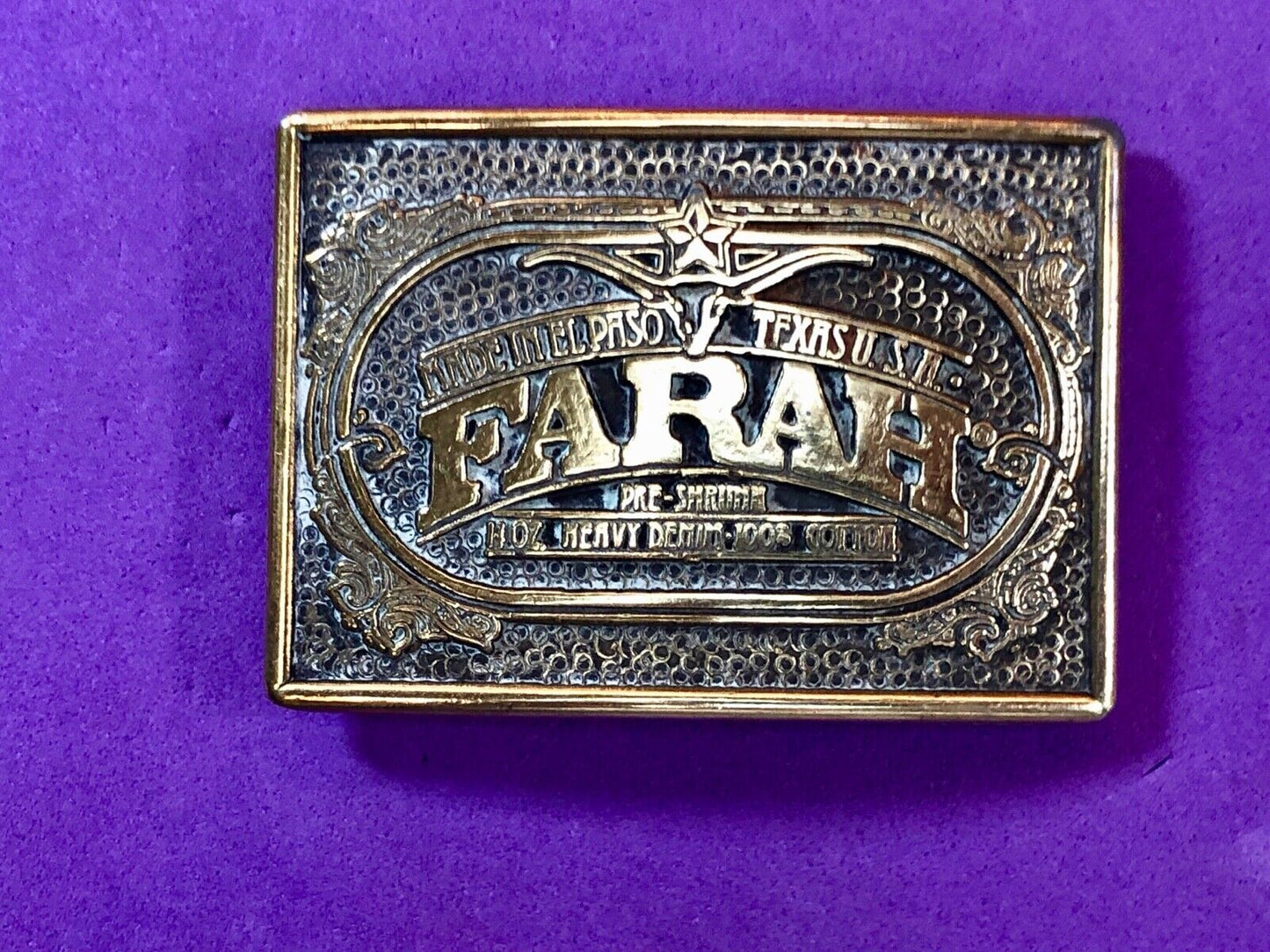 Vintage FARAH Heavy Denim cotton El Paso Texas western Belt Buckle 
