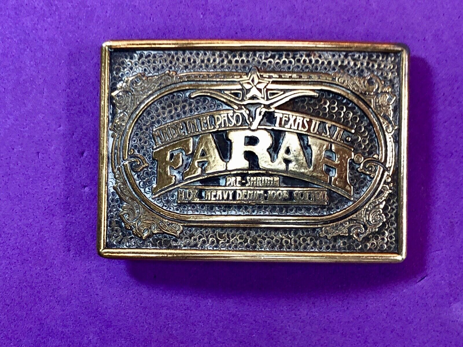 Vintage FARAH Heavy Denim cotton El Paso Texas western Belt Buckle 