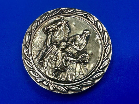 Unique Horse & polo Rider Dress Belt Buckle - Vintage 70s Baron Brass Taiwan