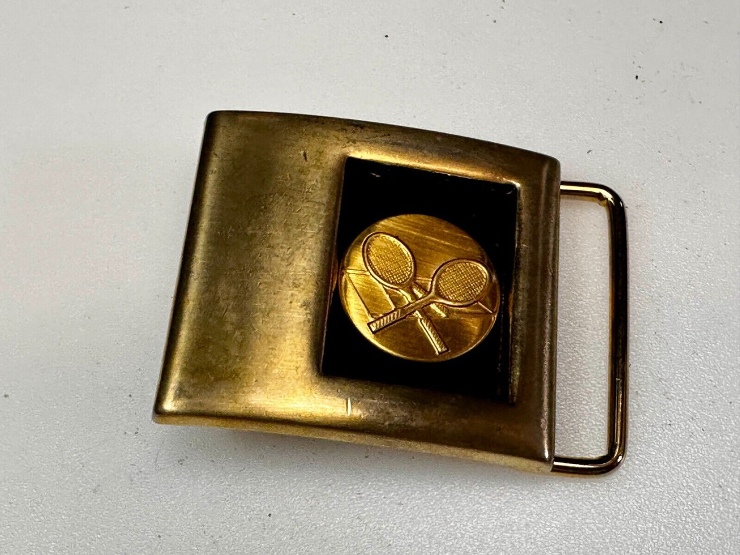 Two Tennis Racquet Sports Gold & Black Tone Belt Buckle by Lee N.Y USA