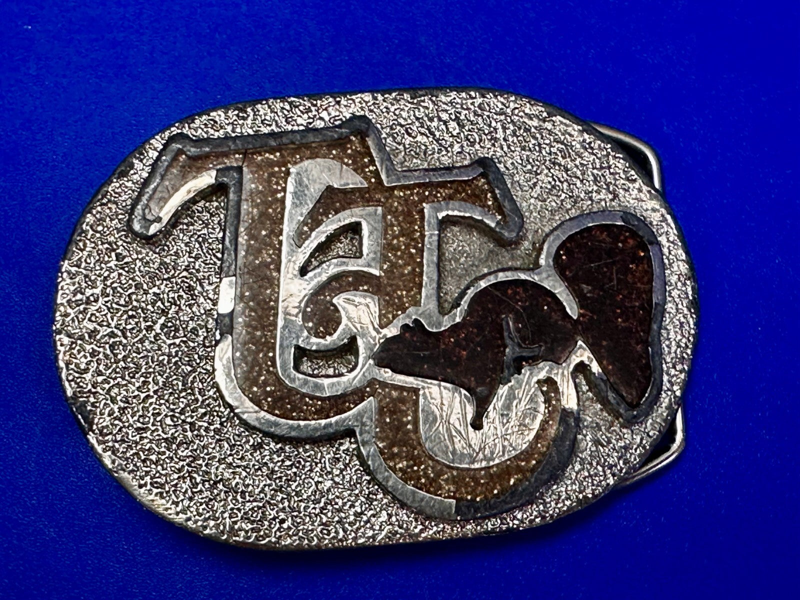 80'S  Tt Squirrel Sparky Brown Sparkle Enameled Vintage Belt Buckle 