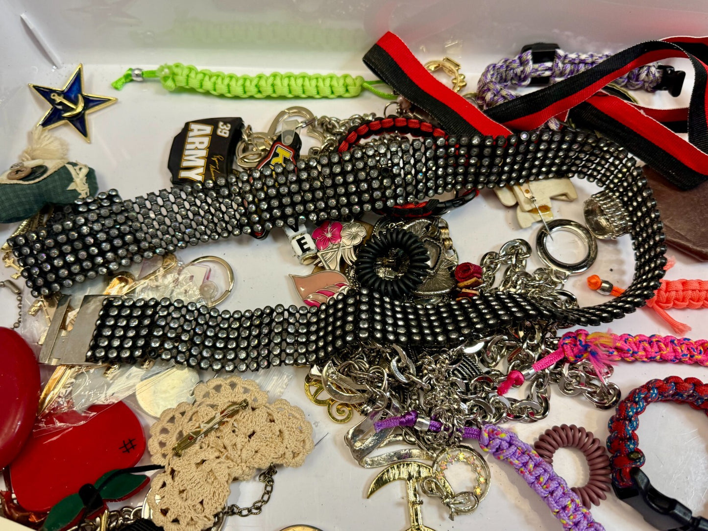 6.4 Pounds Mixed Junk Drawer Lot - Silverware Belts Bracelets Coins - Resale 